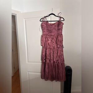 Lulu's Tennon Dusty Rose Plisse Tiered Midi Dress